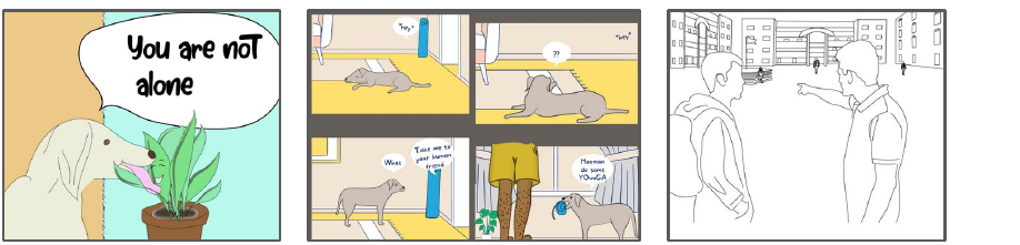 Comic panels — Furry Friend and The Yoga Mat