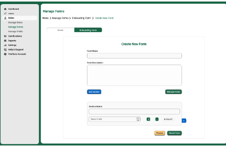 Oman Skill Certification — form builder screen