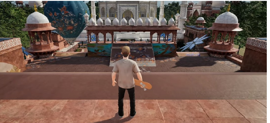 SkateNation XL game — skater in front of the Taj Mahal level